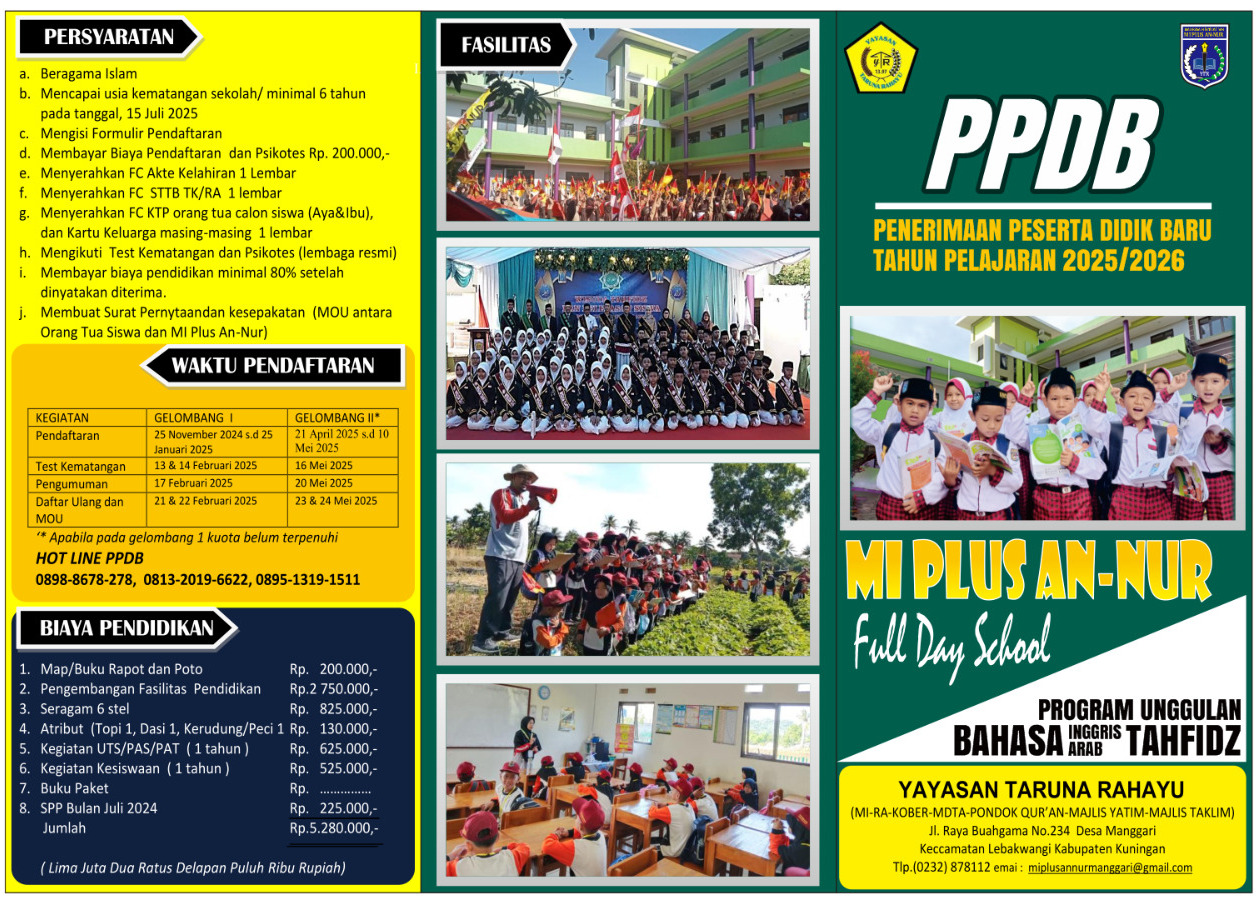 MI Plus An_Nur Buka Pendaftaran Siswa Baru Tahun Ajaran 2025/2026